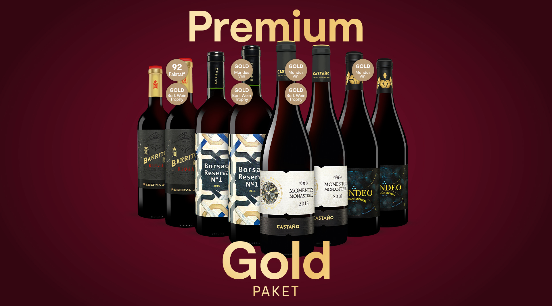 Premium Gold Paket mit 4x2 ausgezeichneten Rotweinen