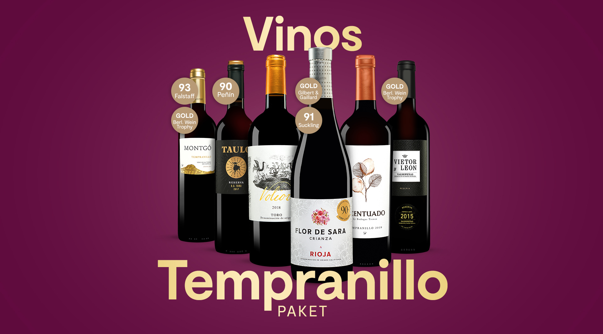 Vinos Tempranillo Paket mit 6 Weinen der beliebtesten Rebsorte Spaniens