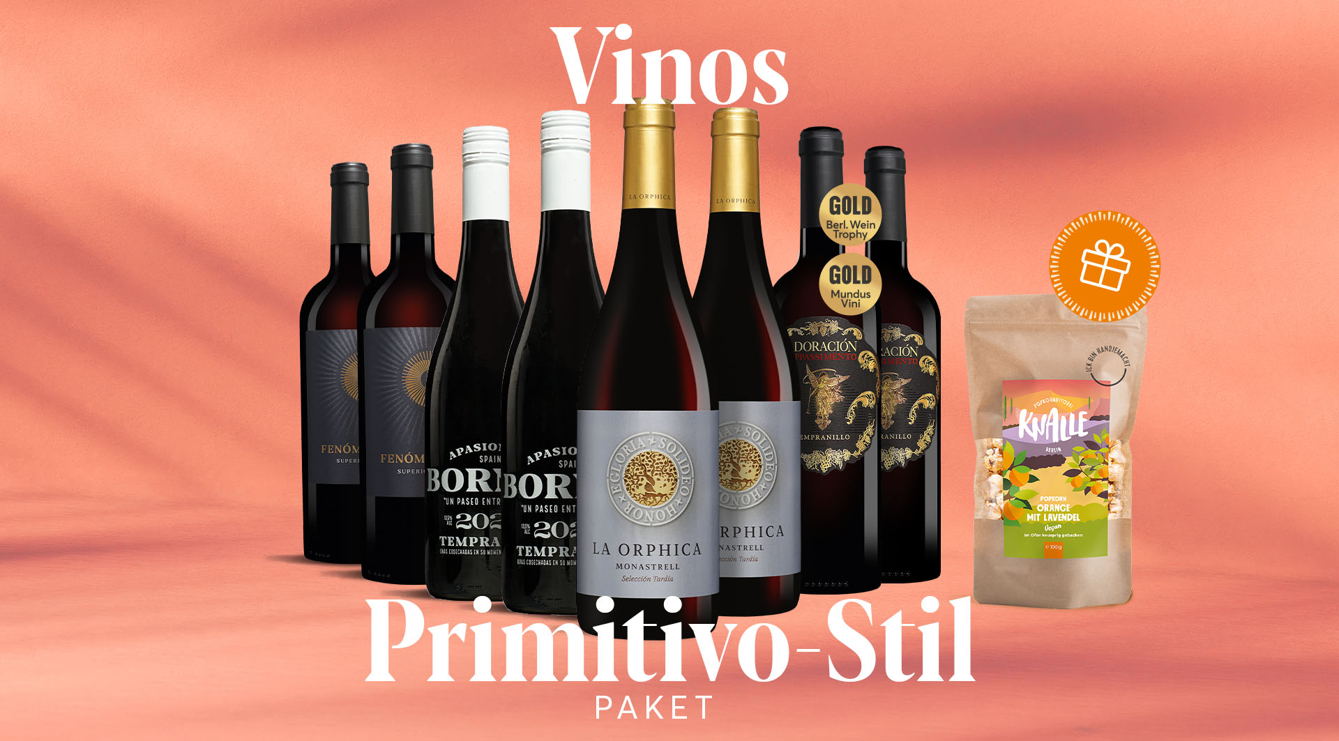 Vinos Primitivo-Stil Paket mit Knalle Popkorn