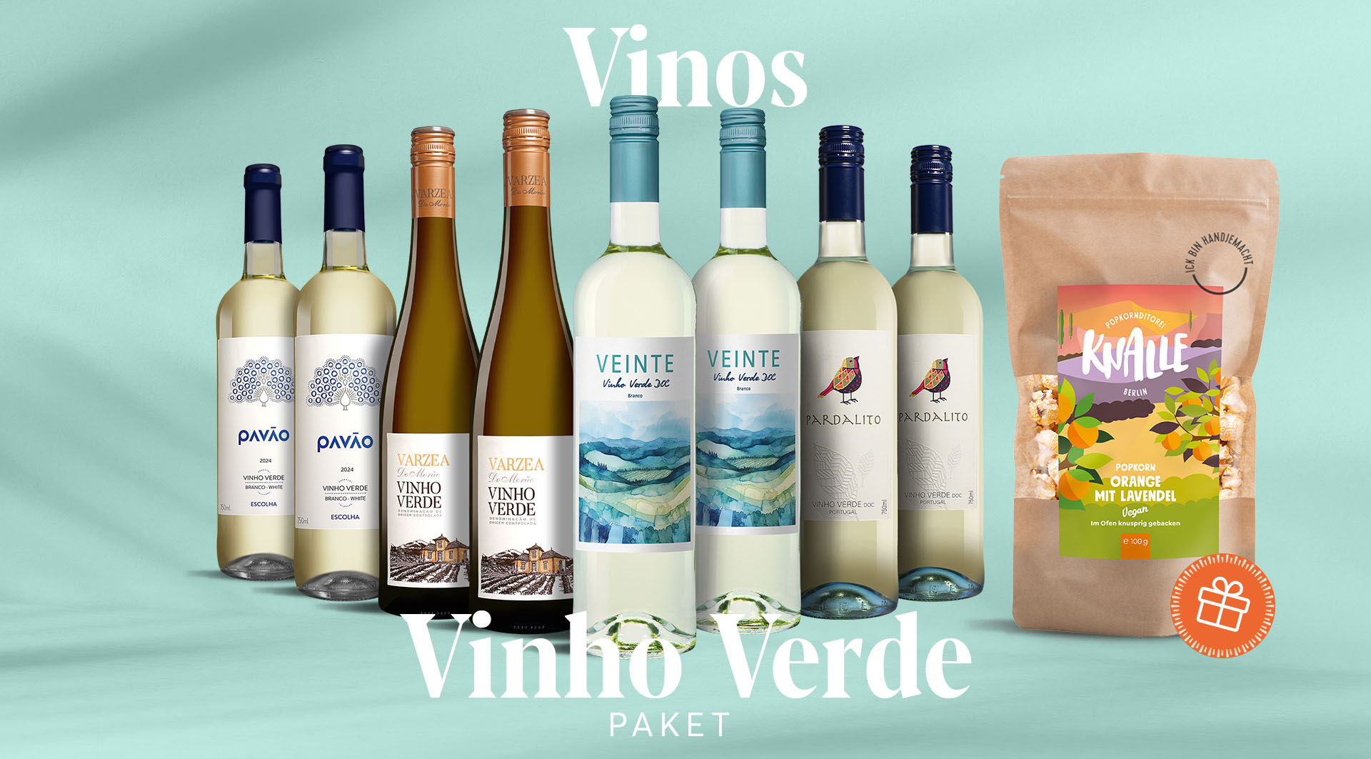 Vinos Vinho Verde Paket mit Knalle Popkorn