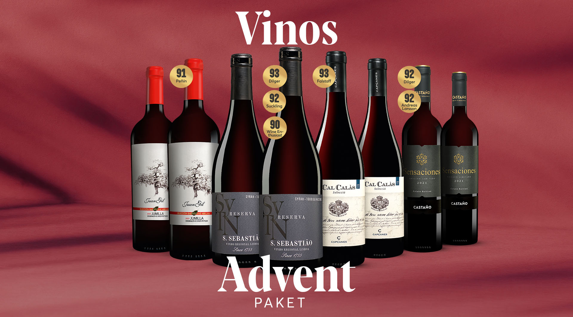 Vinos Advent Paket mit 4x2 prämierten Rotweinen