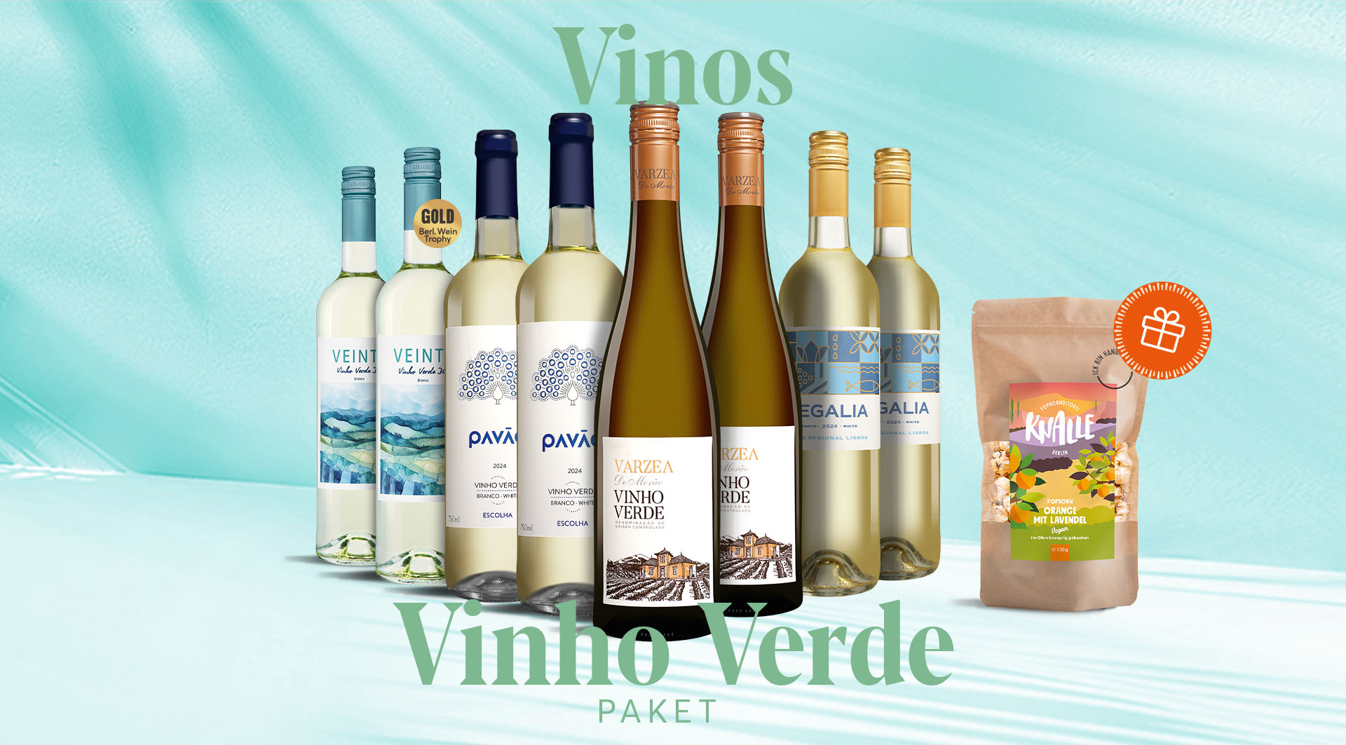 Vinho Verde Paket (4x2 Weißweine + Knalle Popkorn)