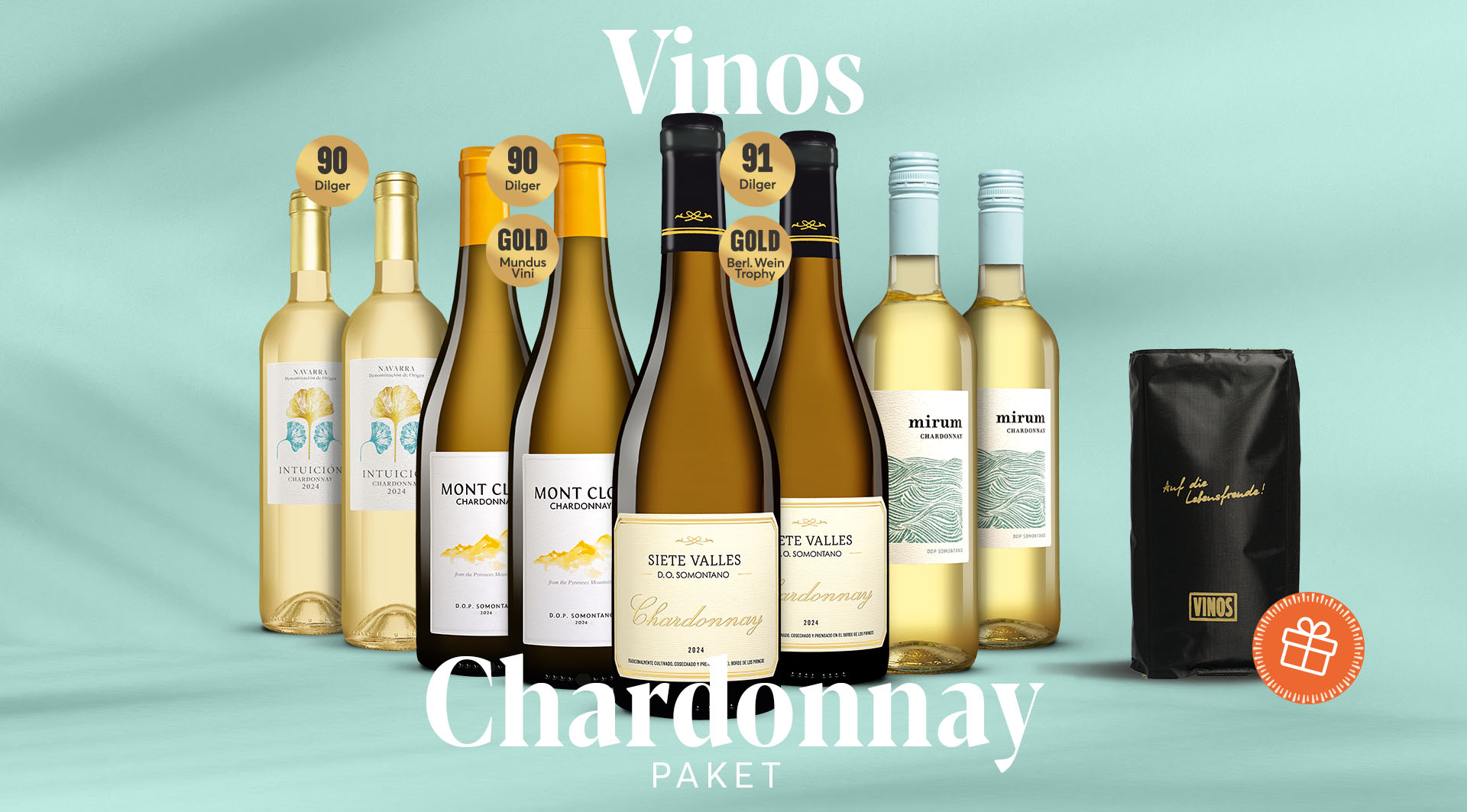 Vinos Chardonnay Paket + Kühlmanschette